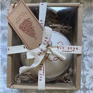 NWT Rae Dunn 2022 Christmas Ball Ornament - Ceramic / Ivory w Red Lettering